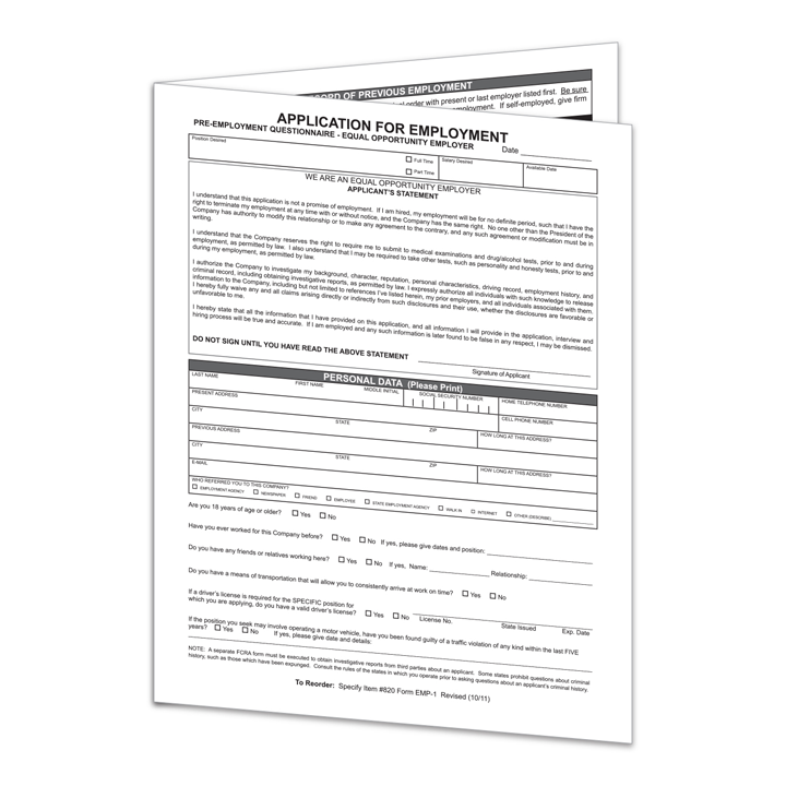 APPLICATION FOR EMPLOYMENT