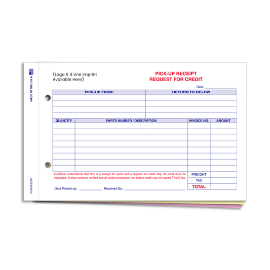 PARTS PICK UP RECEIPT