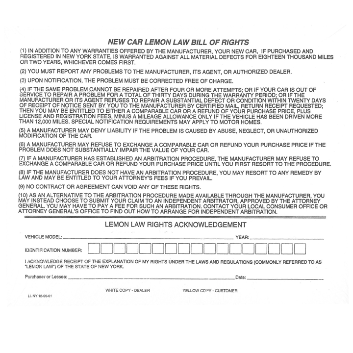 NEW CAR LEMON LAW SNYADS Services