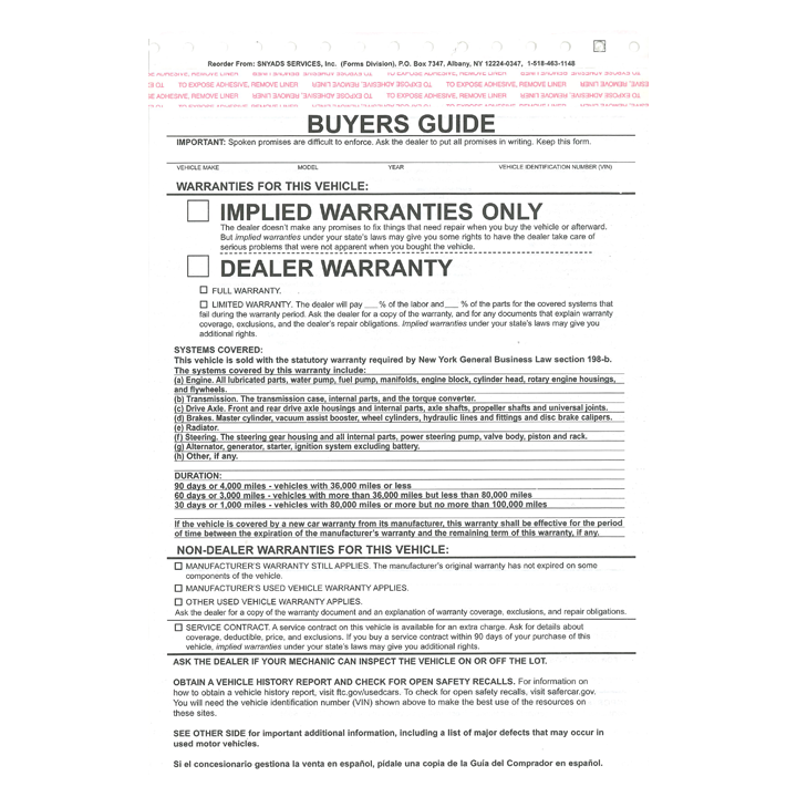 BUYERS GUIDE IMPLIED WARRANTY