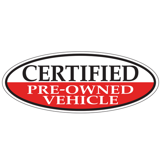 WINDOW STICKER, RED OVAL, CERTIFIED PRE OWNED VEHICLE