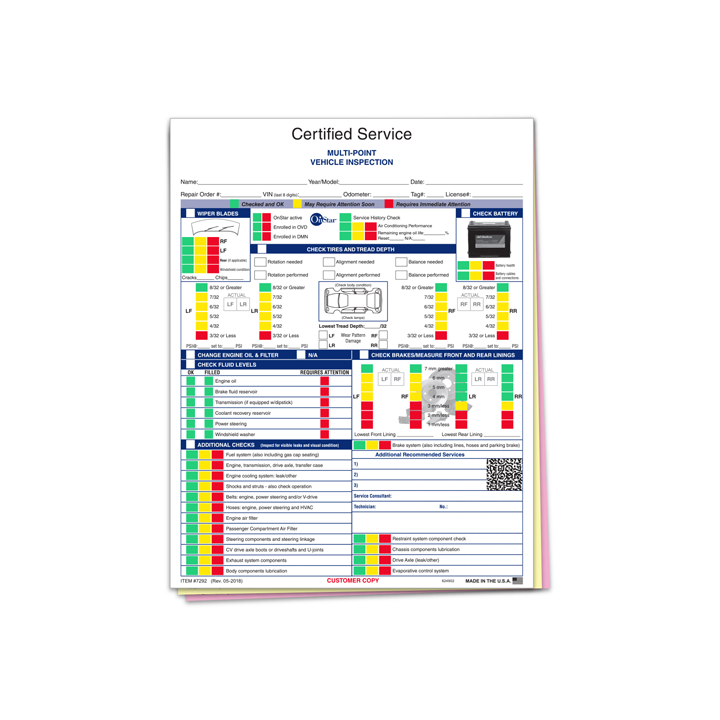 GM MULTI-POINT VEHICLE INSPECTION REPORT - 3 PART