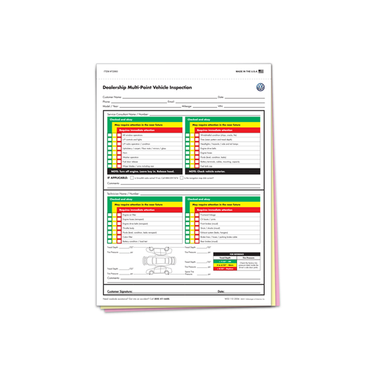 VW MULTI-POINT VEHICLE CHECKUP - 3 PART