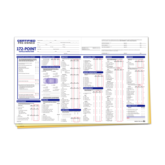 CERT. PRE-OWNED 172 PT.MULTI-POINT VEHICLE INSP. REPORT - 3 PART