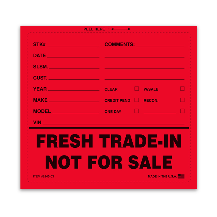 FRESH TRADE-IN NOT FOR SALE STICKER - 6-1/2" X 6"