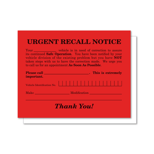 URGENT RECALL NOTICE-NON CUSTOM