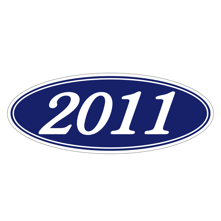 YEAR OVAL WINDOW STICKERS (WHITE ON BLUE)