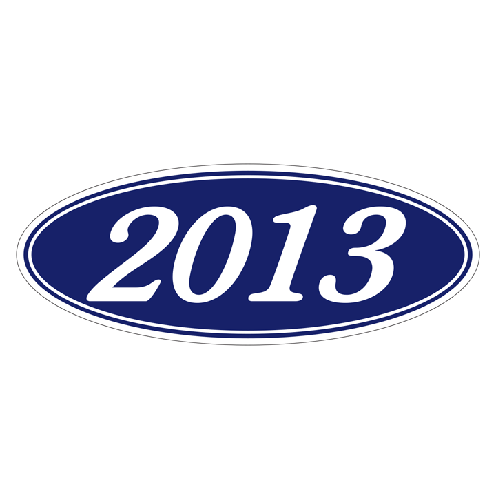 YEAR OVAL WINDOW STICKERS (WHITE ON BLUE)