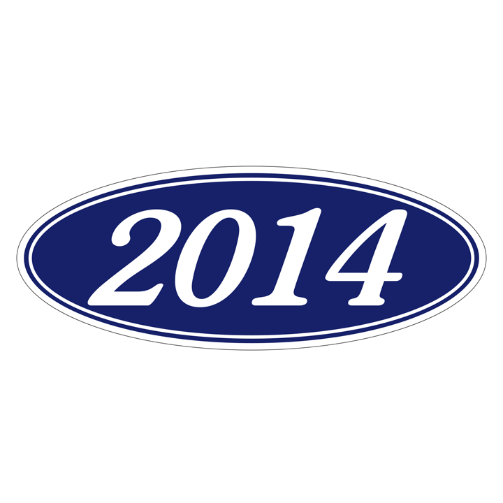 YEAR OVAL WINDOW STICKERS (WHITE ON BLUE)