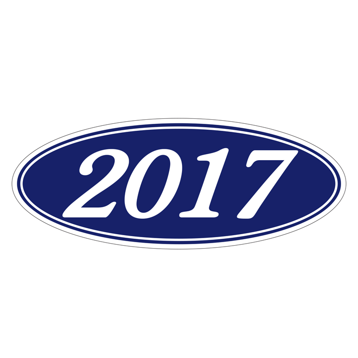 YEAR OVAL WINDOW STICKERS (WHITE ON BLUE)