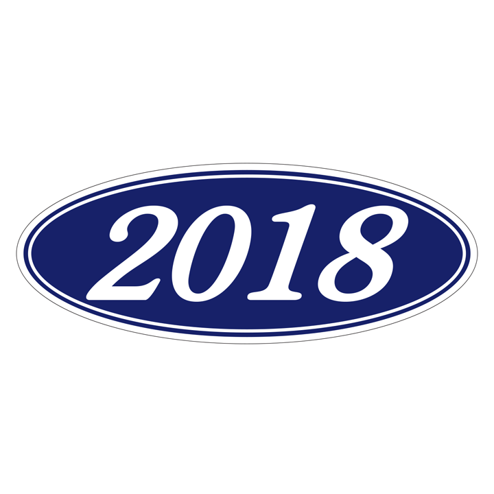 YEAR OVAL WINDOW STICKERS (WHITE ON BLUE)