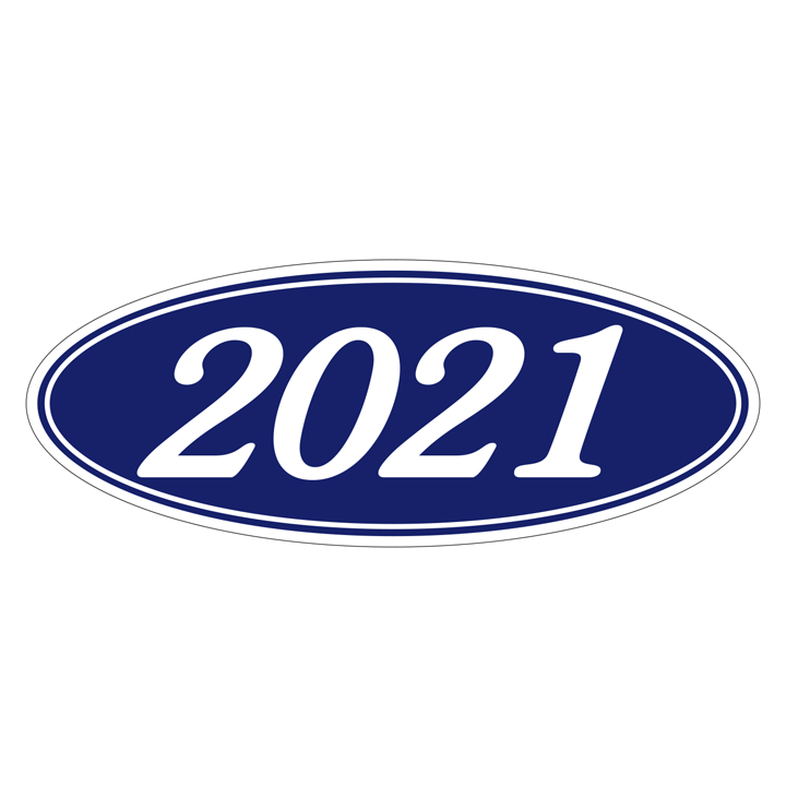 YEAR OVAL WINDOW STICKERS (WHITE ON BLUE)