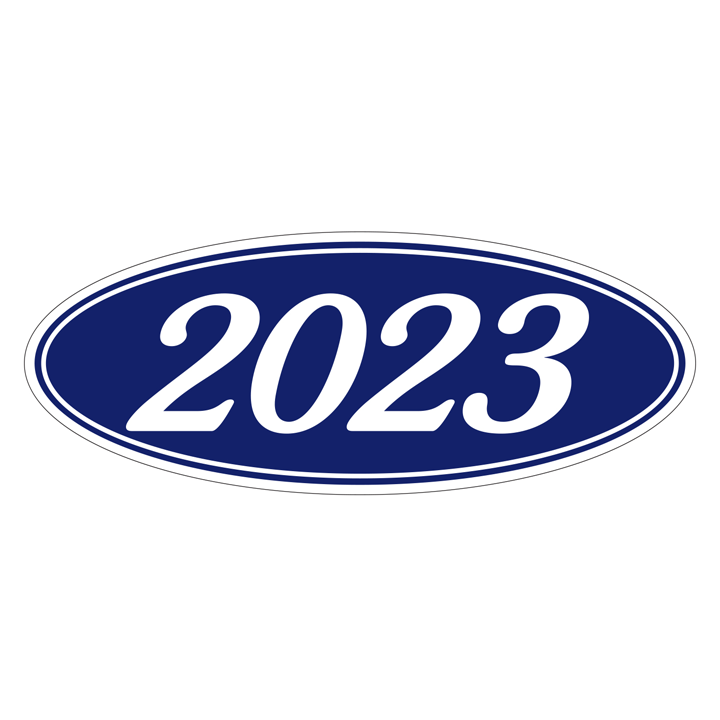 YEAR OVAL WINDOW STICKERS (WHITE ON BLUE)